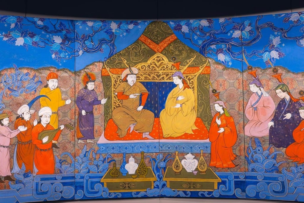 A Persian miniature painting inside information center of the Genghis Khan Equestrian Statue
