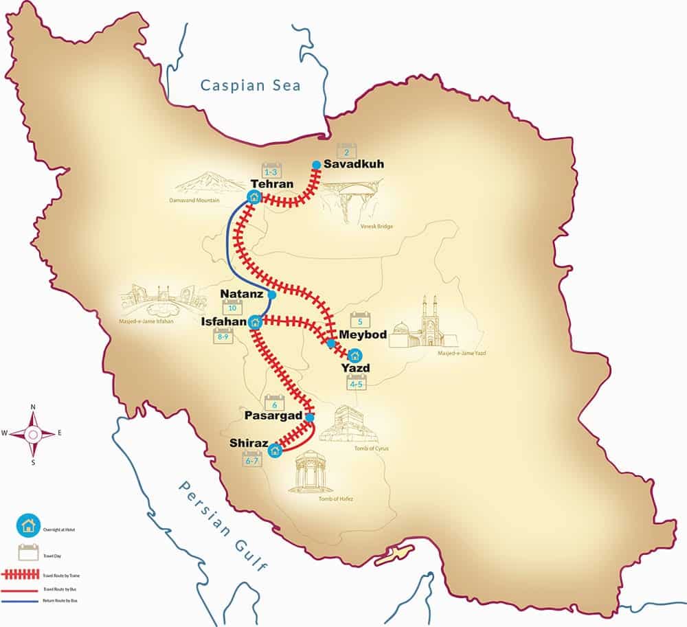 Iran train Tour - Map