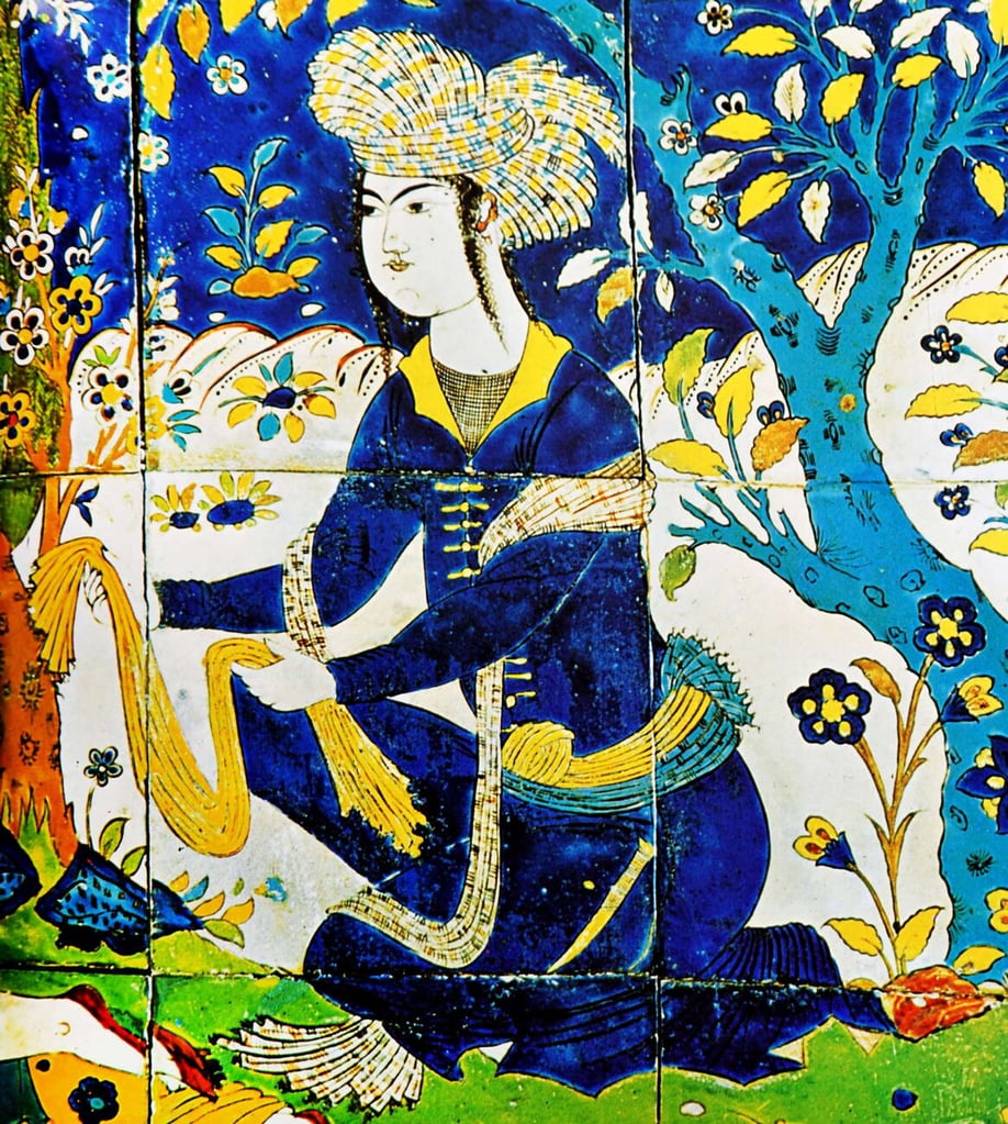 Persian Gardens: Discover 9 Iranian Gardens Listed By Unesco 4 A Persian Tile Mosaic Depicting A Man In A Garden. Dated 17Th Century.