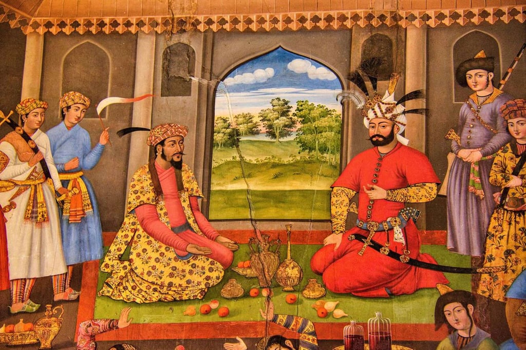 Persian Gardens: Discover 9 Iranian Gardens Listed By Unesco 2 Safavid Court Scene: A 16Th-Century Painting Capturing The Grandeur Of The Safavid Court, Displayed Within The Pavilion Of Forty Columns At Chehel Sotoun, A Unesco World Heritage Persian Garden In Isfahan, Iran.