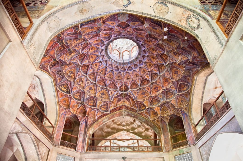 Beautiful decorated Dome of Hasht Behesht Palace , Esfahan
