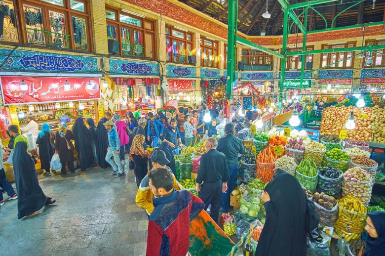 Crowded Fruits and Vegetables Section of Tajrish Bazaar