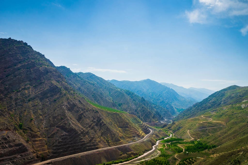 Mountain landscape of the Alamut mountain range in the Alamut region
