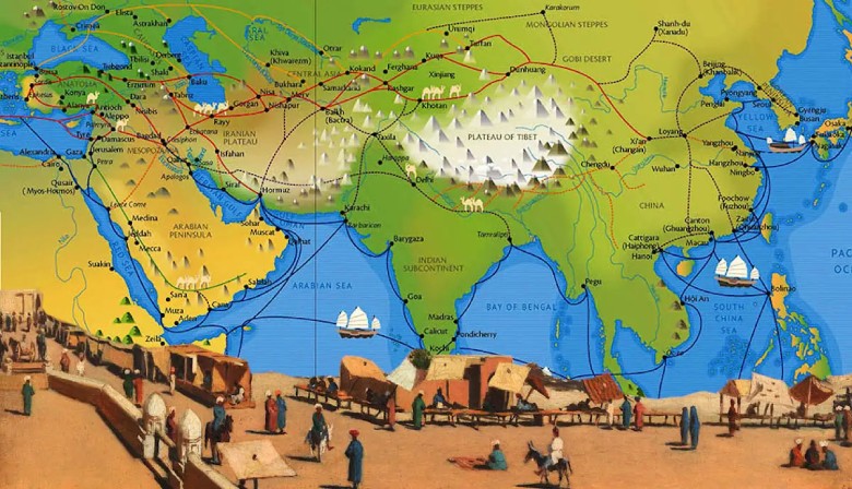Silk Road Map Through Asia