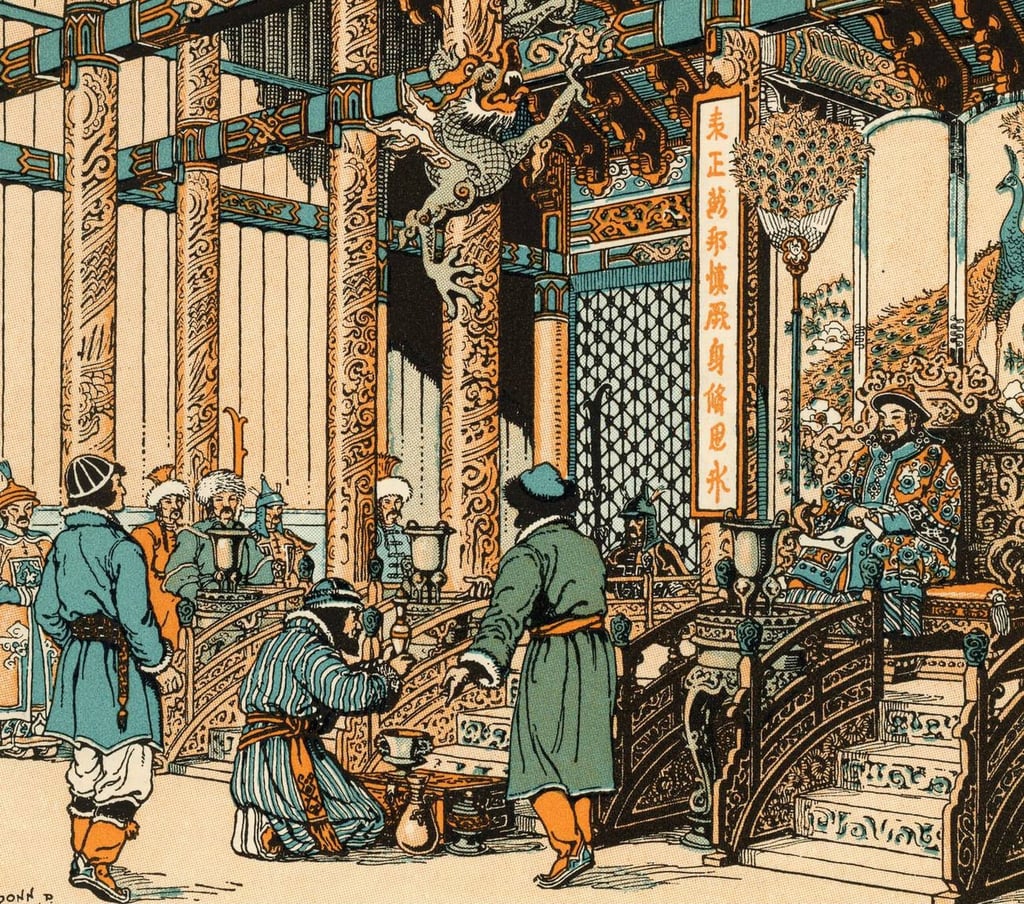 Marco Polo In Iran: A Merchant’s Path Through History 15 Marco Polo (C.1254-1324), Alongside His Father Niccolò And Uncle Maffeo, Is Welcomed At The Court Of Kublai Khan (1215-1294) In Cathay (China) After Traveling The Silk Road. Their Journey Shaped Europe’s Understanding Of Asia. Artwork By Donn Philip Crane (1878-1944).