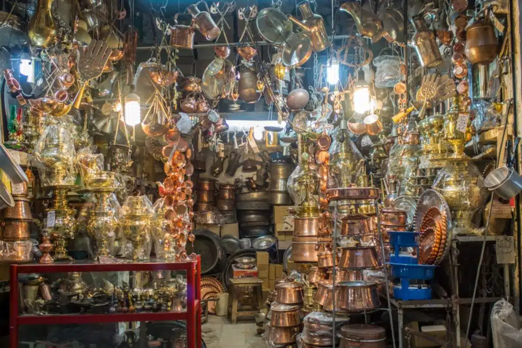 Copper Cookware in the Bazaar of Kashan