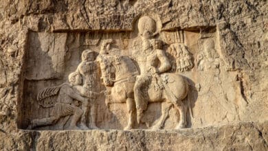A Relief At Naqsh-E Rostam Necropolis In Iran Shows Shapur The Great, The Second King Of Kings Of The Sasanian Empire, Triumphing Over Roman Emperors Valerian And Philip The Arab. Credit: Alamy